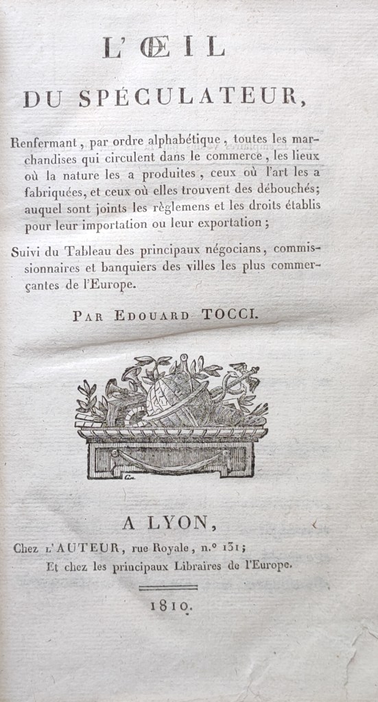 Edouard Tocci Œil spéculateur : le livre a été publié à Lyon en 1810