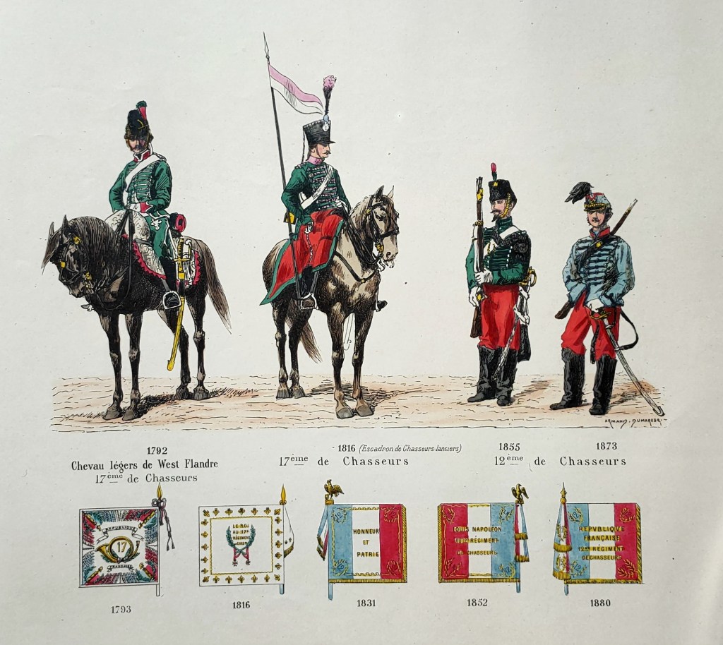 Cavalerie Française Chasseurs à Cheval : lithographie d'Armand-Dumaresq, imprimerie Lemercier