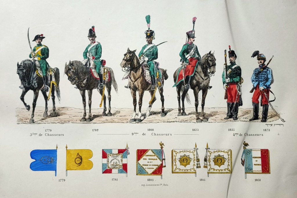 Cavalerie Française Chasseurs à Cheval : 66 lithographies rehaussées d'Armand-Dumaresq, imprimerie Lemercier
