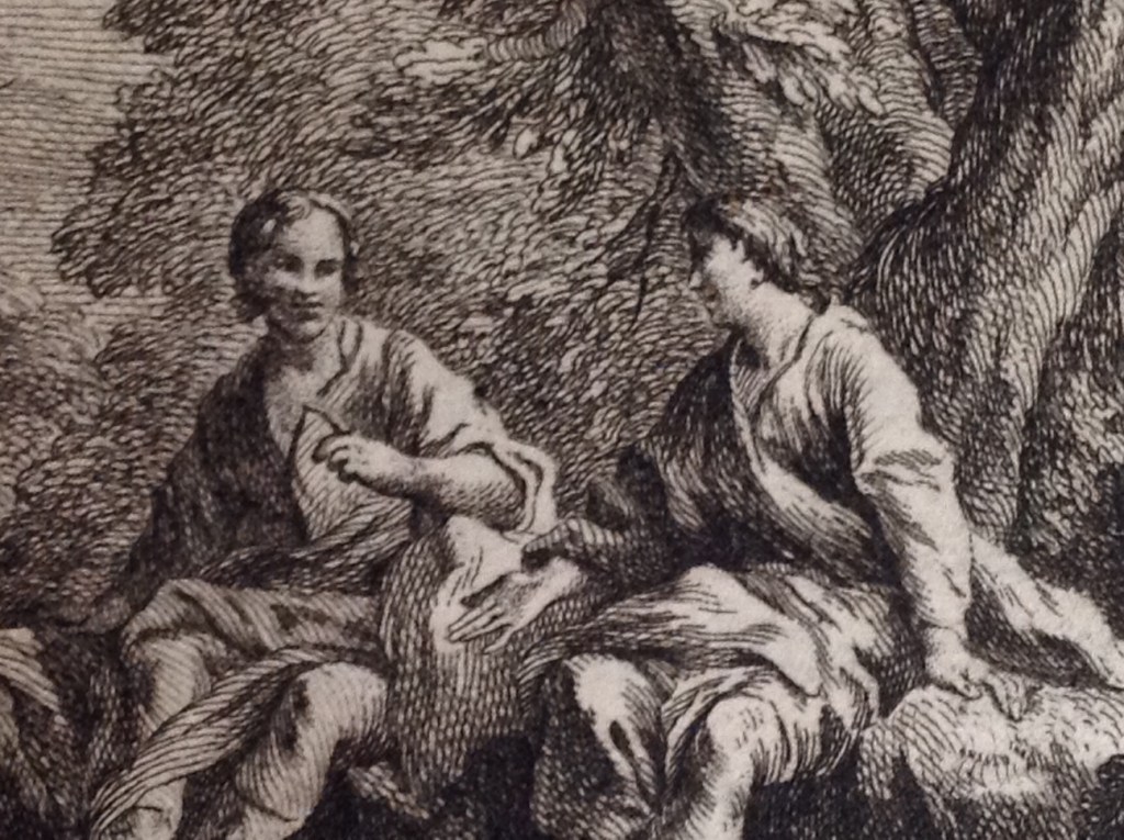 Watelet et Montesquieu Gnide : détail de gravure gravée par Cochin