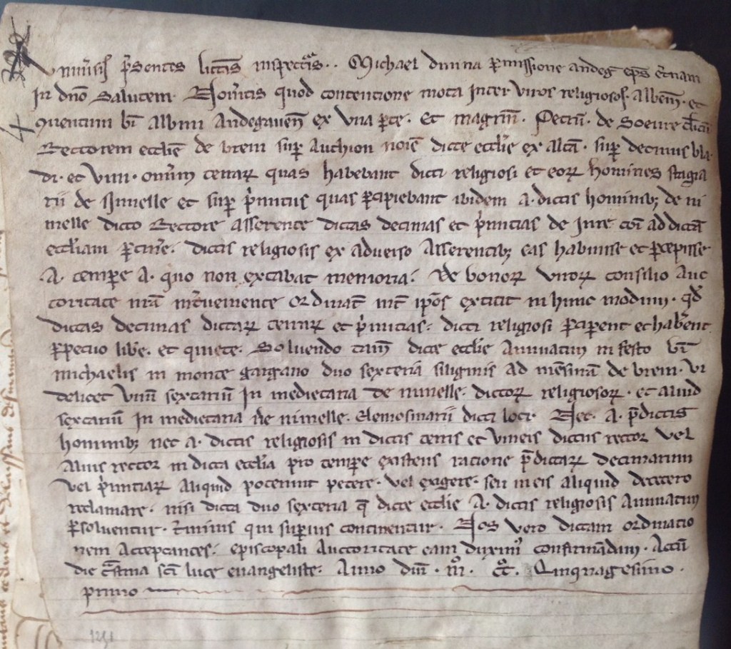 Abbaye Saint Aubin Angers : manuscrit concernant la métairie de Limèle sur l'Authion