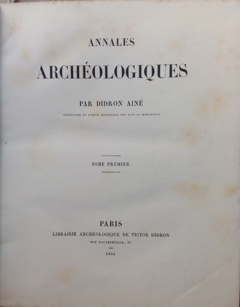 Adolphe Didron Annales Archéologiques : page de titre du premier volume 1844