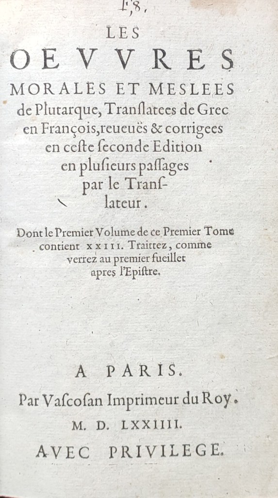 Plutarque oeuvres traduction Amyot