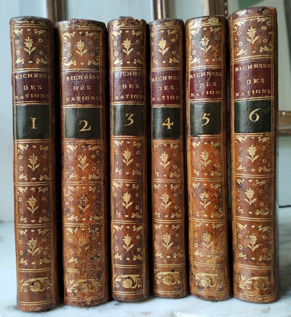 Adam Smith richesse nations ; 6 volumes reliure plein veau de l'époque pièces de titre de maroquin rouge