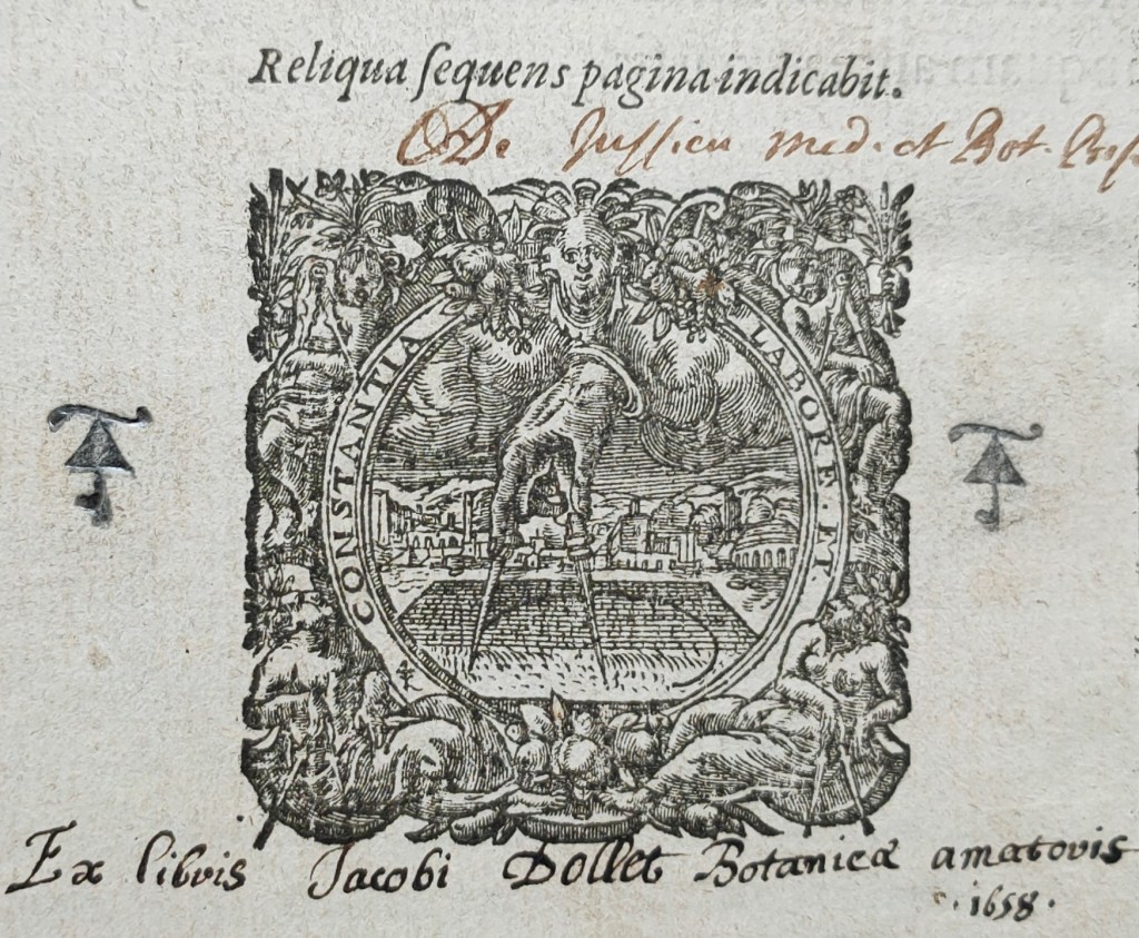 Botaniste Antoine de Jussieu : page de titre du livre de Mathias de Lobel