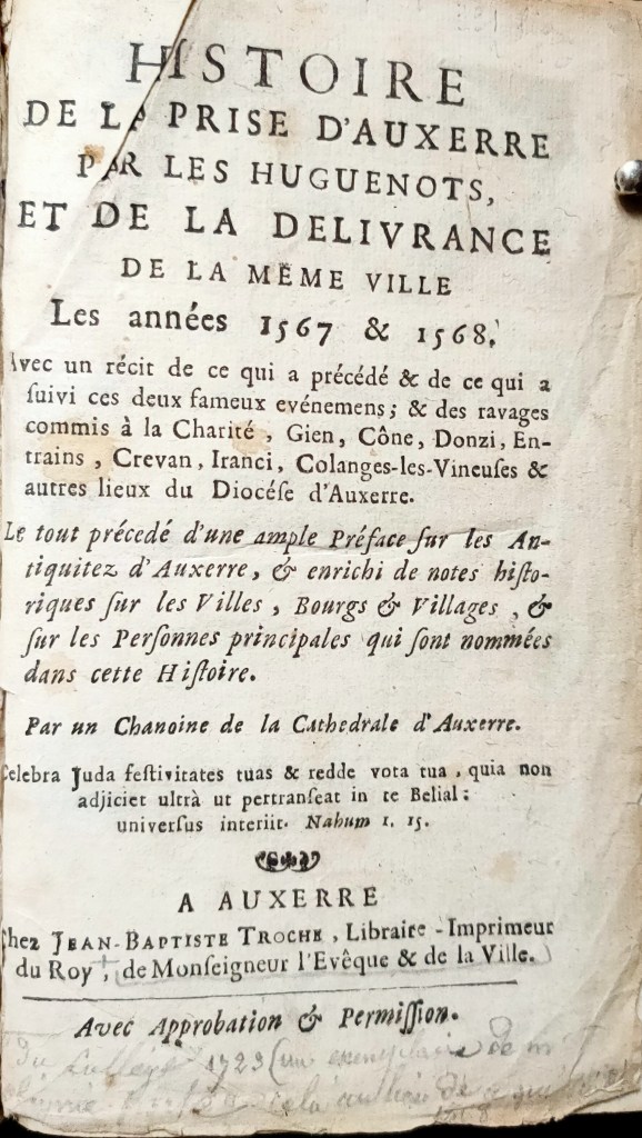 Abbé Lebeuf Prise d'Auxerre par les Huguenots