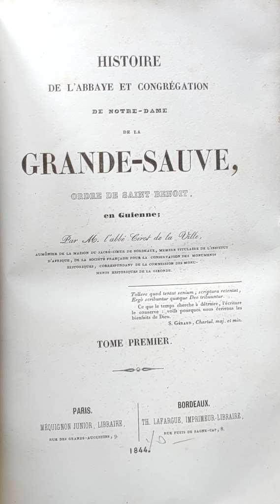 Abbé Cirot de la Ville Histoire de la Grande-Sauve