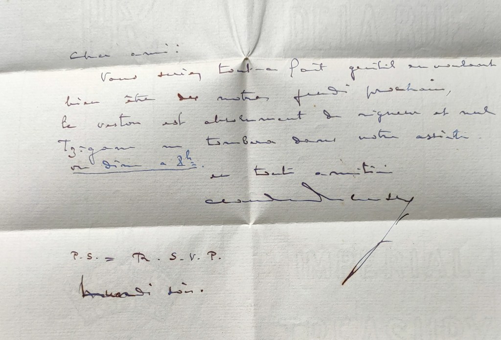 Claude Debussy lettre autographe signée à André Lebey