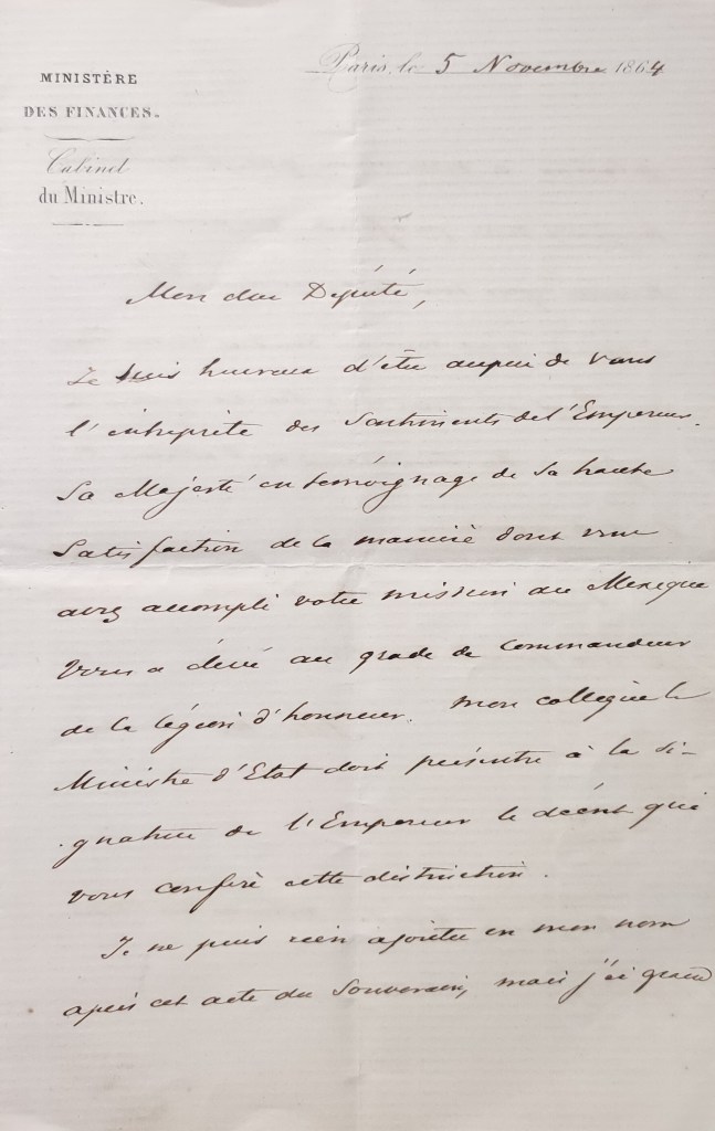 Lettres autographes du ministre Achille Fould