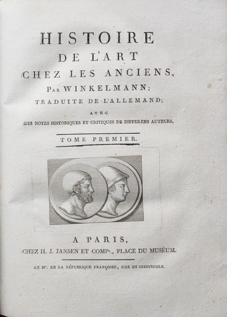 Winckelmann histoire de l'art chez les anciens
