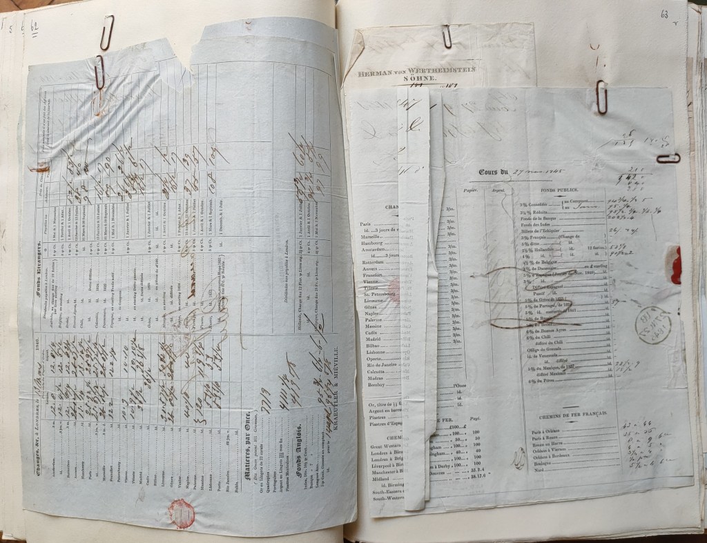 Barthémy Paccard banquier 1822 : correspondances bancaires, cours de bourse