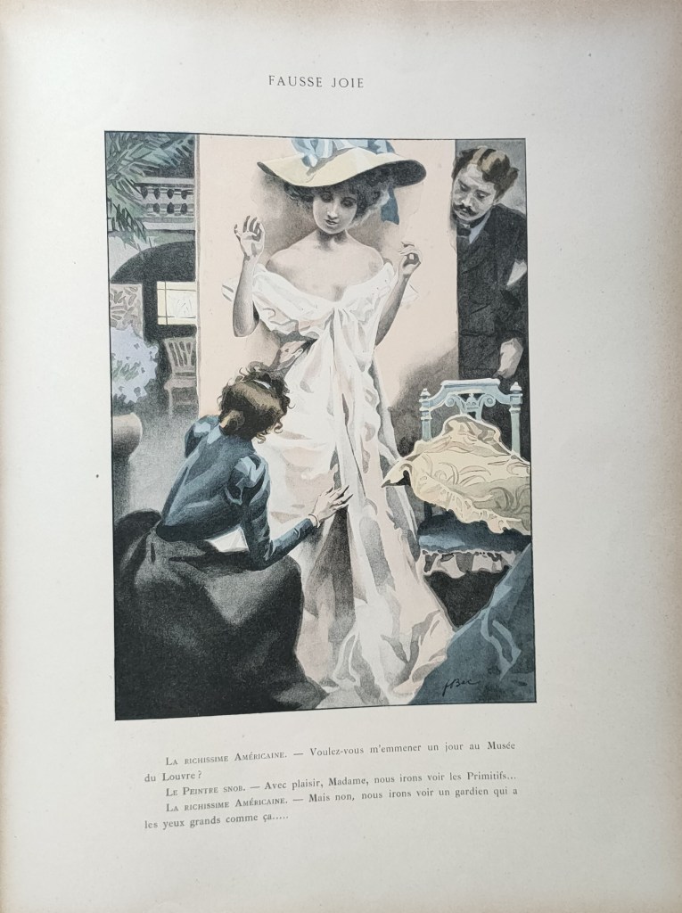 Ferdinand Bac illustrateur album : gravure en couleurs fausse joie