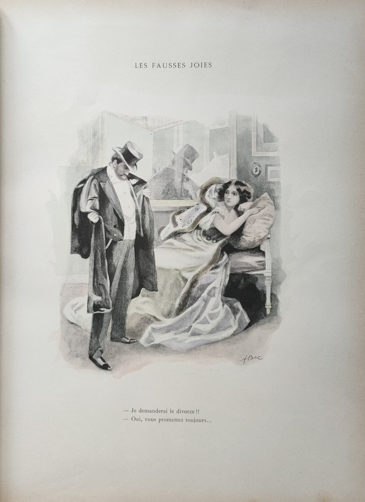 Ferdinand Bac illustrateur album : gravure en couleurs les fausses joies