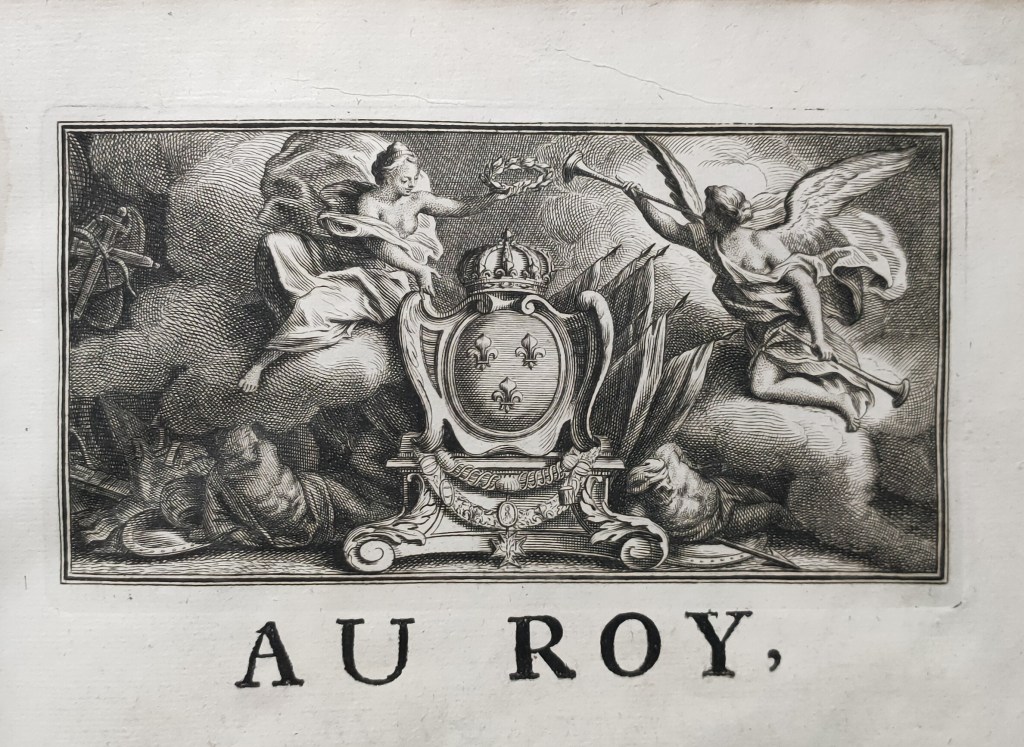 Grand Dictionnaire Historique Moréri : bandeau de titre gravé, dédicace au Roi