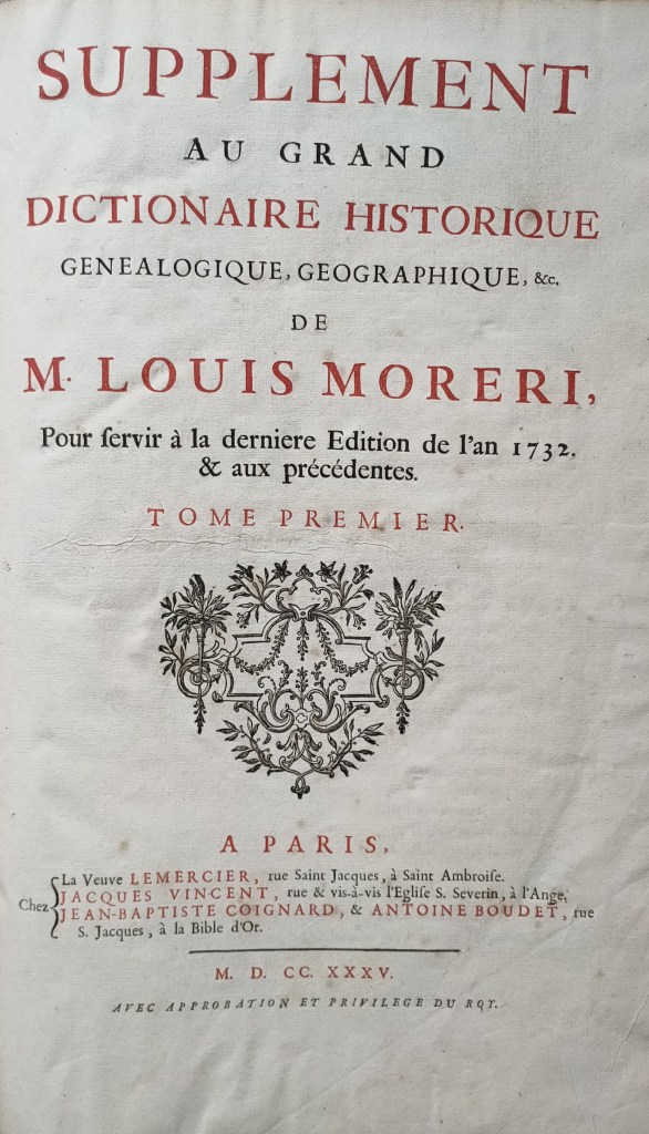 Grand Dictionnaire Historique Moréri : supplément au grand dictionnaire publié en 1735
