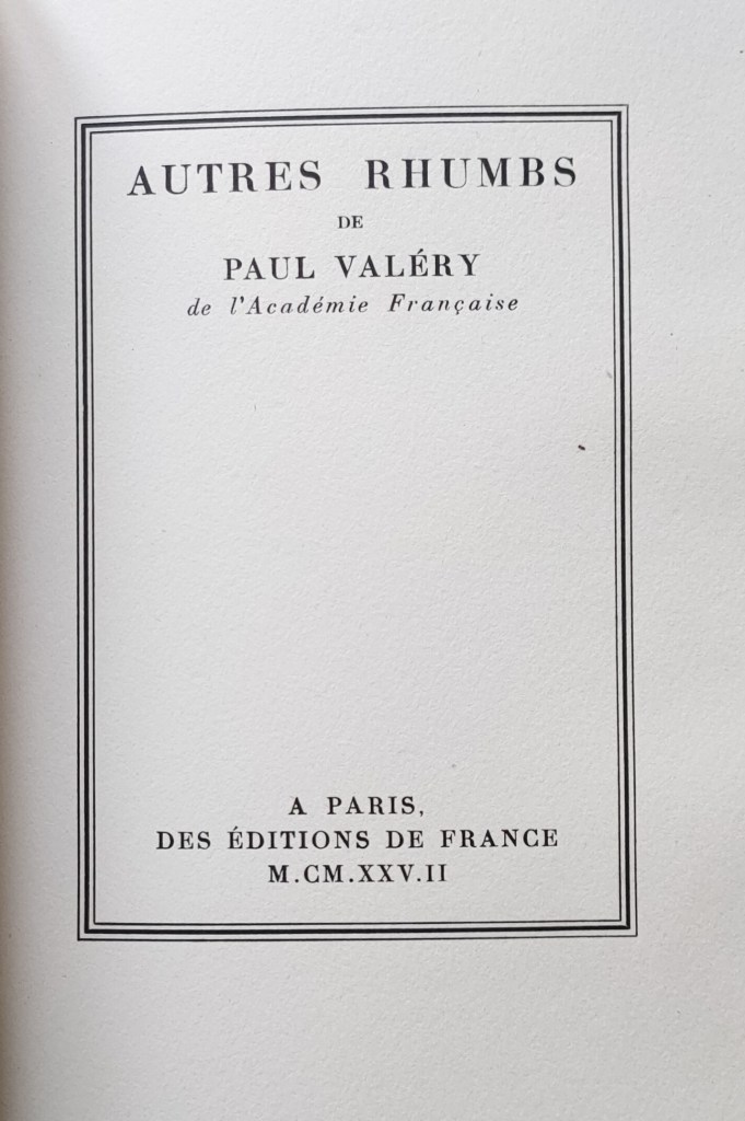 Paul Valéry Autres Rhumbs page de titre édition de 1927