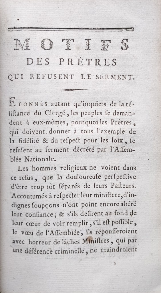 Constitution civile du clergé Bordeaux : les motifs des prêtres qui refusent le serment