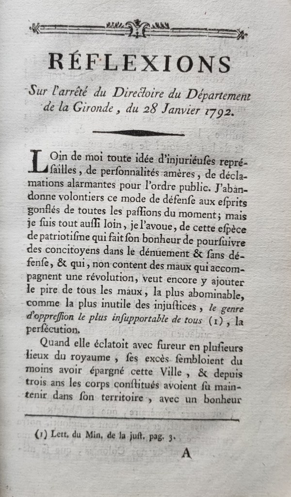 Constitution civile du clergé Bordeaux : le Directoire de Gironde en 1792