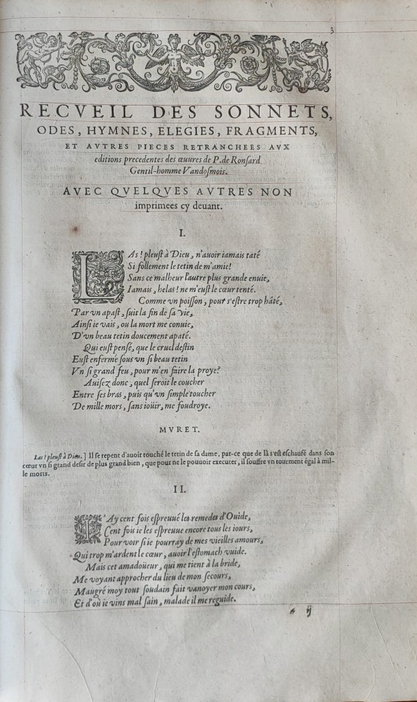 Ronsard Oeuvres édition originale 1609 : sonnets inédits
